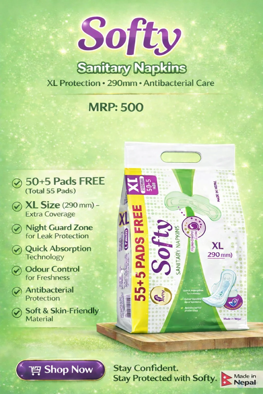 Softy Sanitary Napkins-55-290mm - Hygienix Nepal