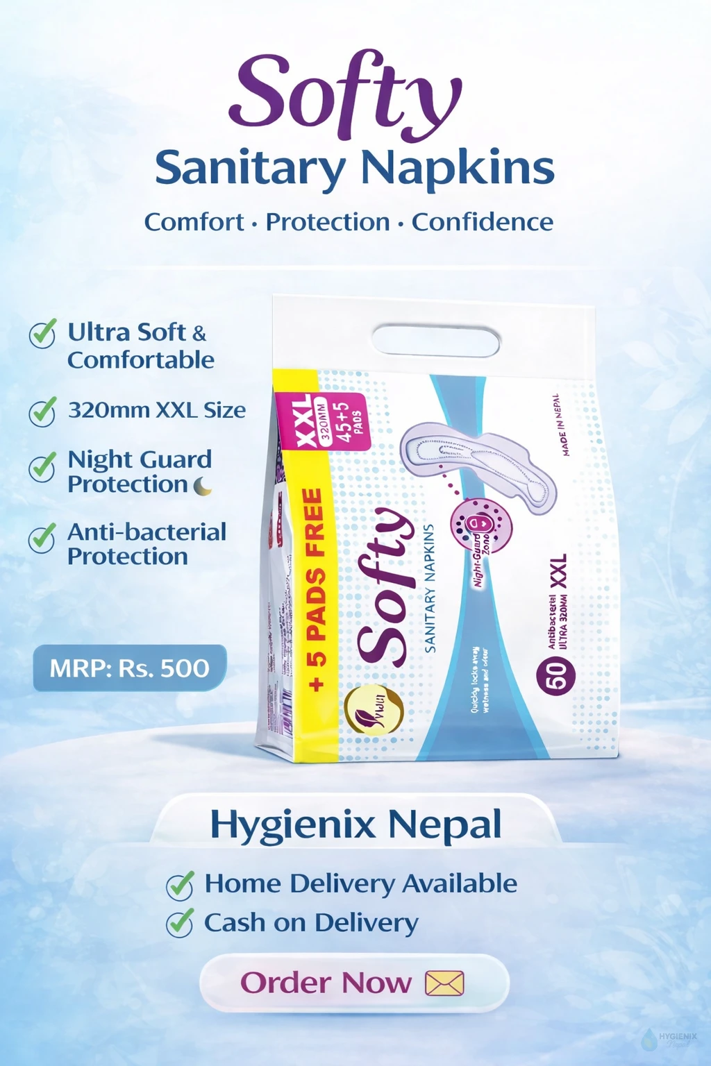 Softy Sanitary Napkins-320mm - Hygienix Nepal